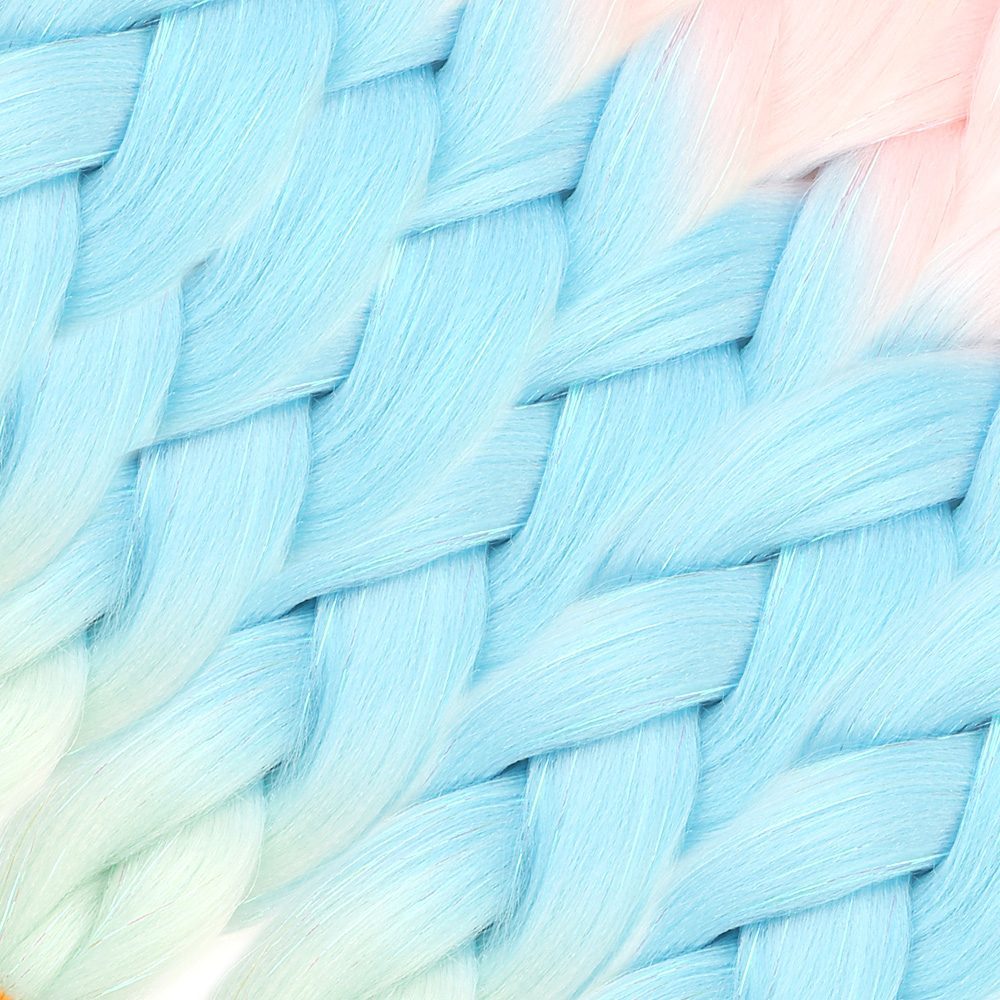 Silvery Candy Pink / Light Blue / Water Green Color Transition Braided Hair 100 Gr.