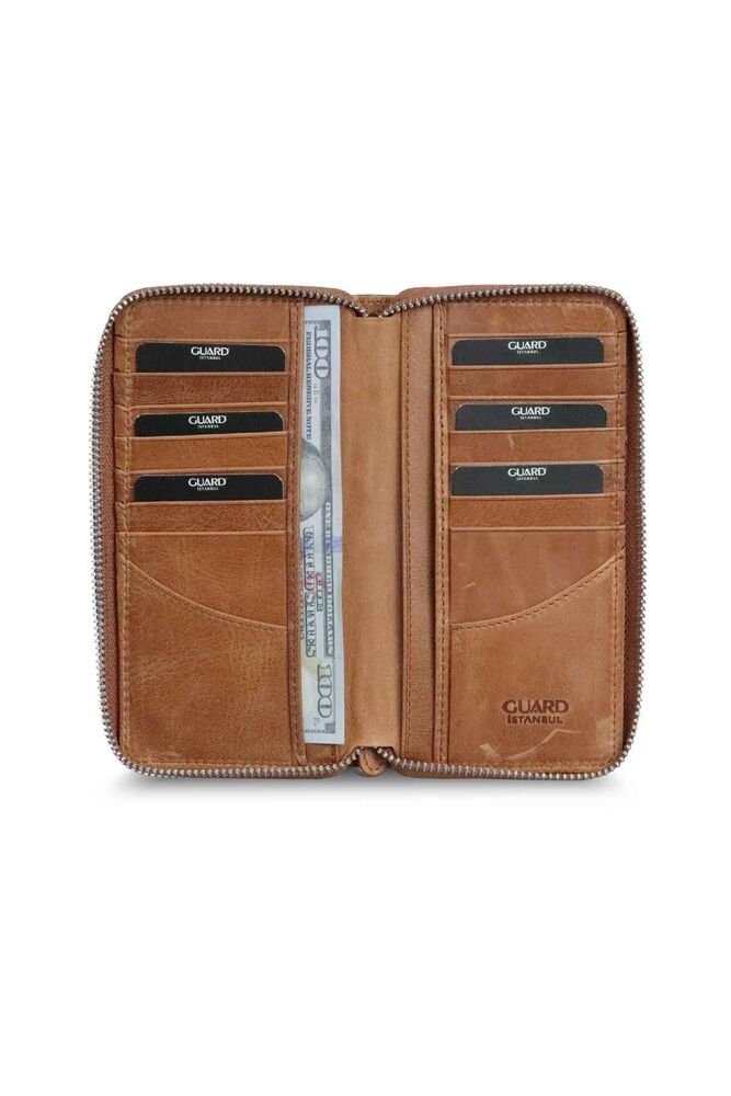 Antique Tan Zippered Portfolio Wallet