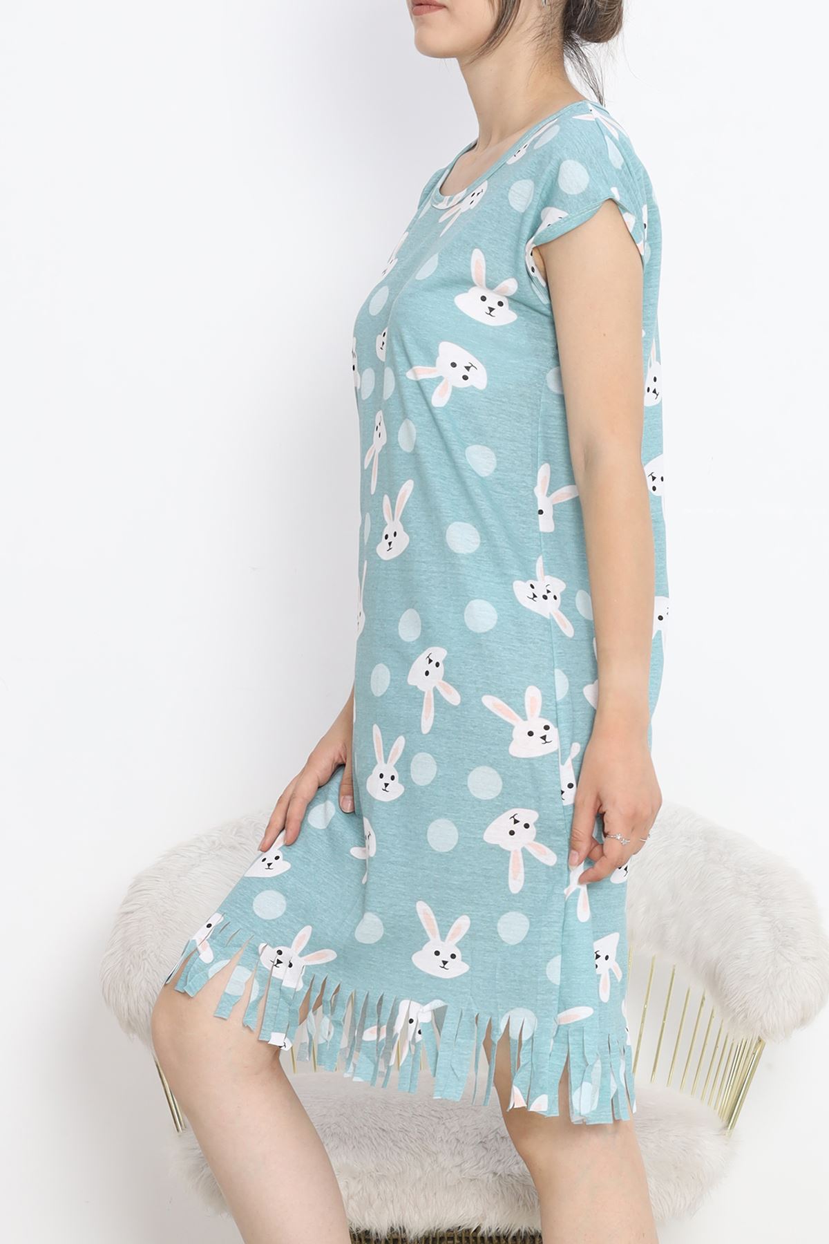 Printed Rotation Tassel Dress Mint White