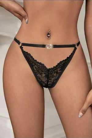 Women's Fancy Lingerie Thong Panties Perfect Fall 279 Black - Turk