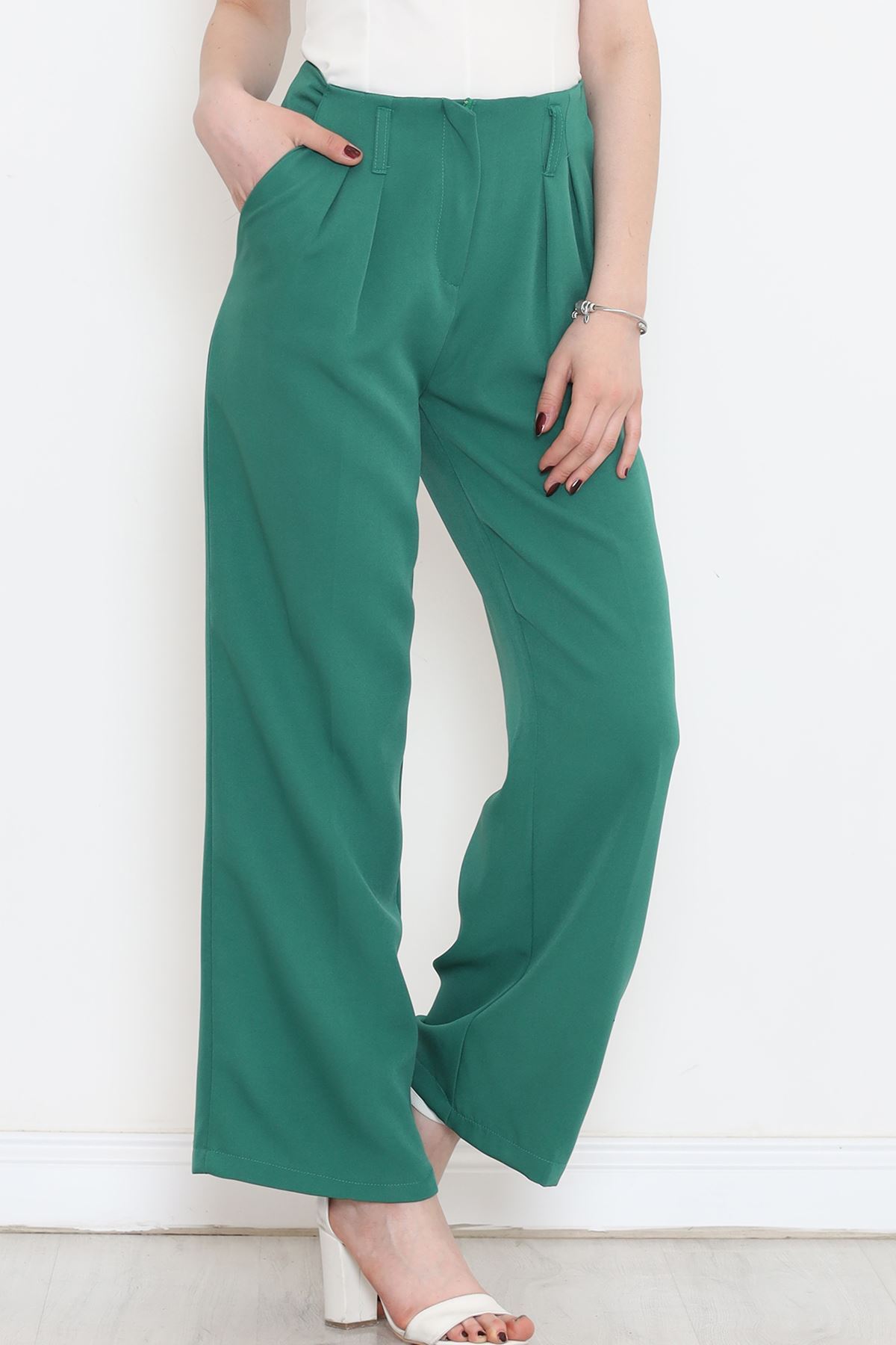 Palazzo Pants with Waist Cuffs Green