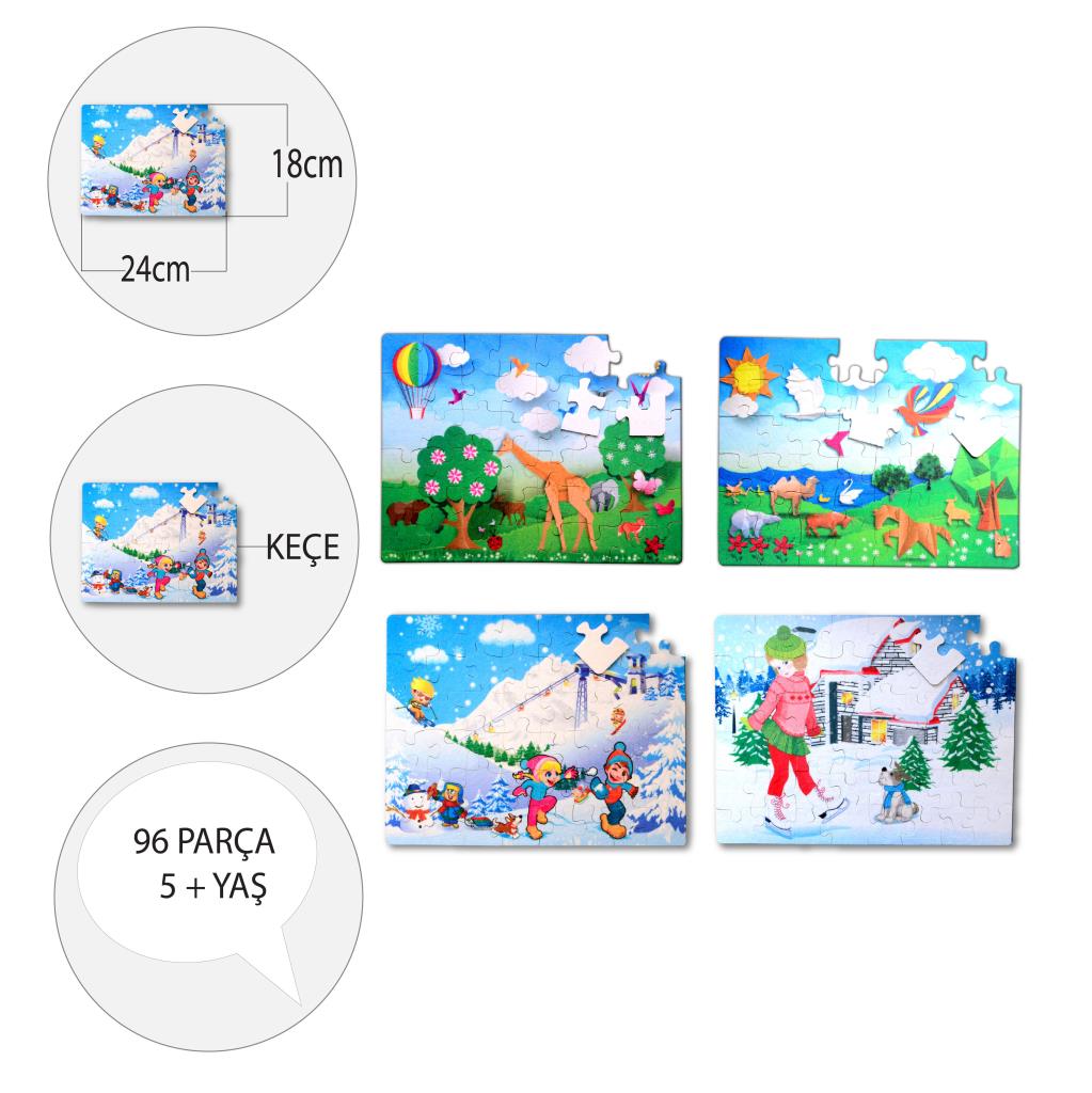 4 Set - 96 Piece Winter and Origami 5+ Felt Jigsaw Puzzle - 5 Years Puzzle