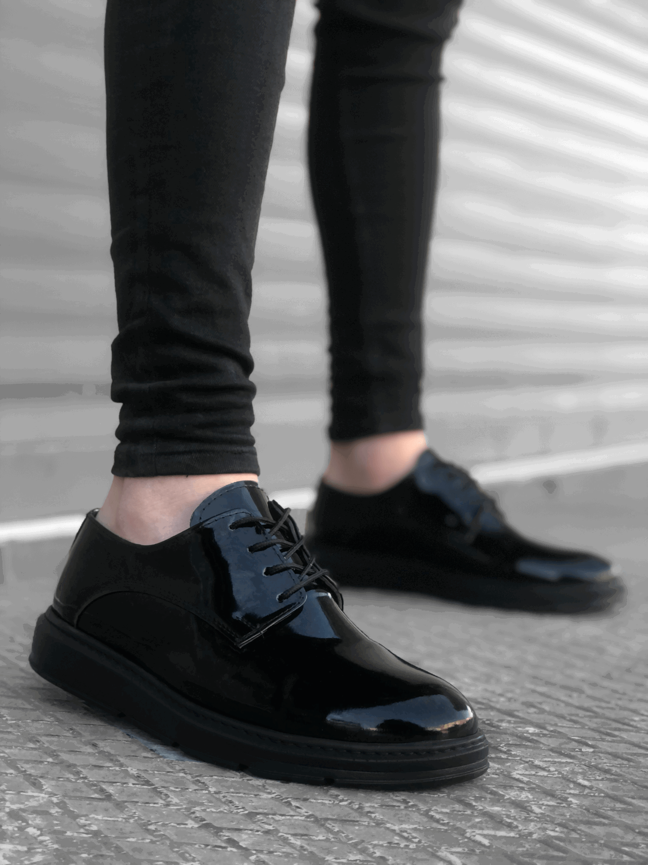 Lace-up Classic Black Black Sole Patent Leather High Sole Casual Men's Shoes