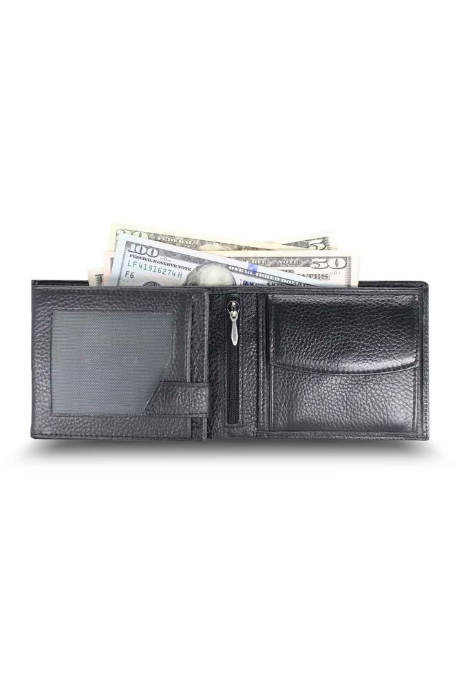 Black Leather Men's Wallet with Coin Compartment