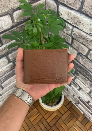 Tan Leather Men's Wallet with Coin Compartment