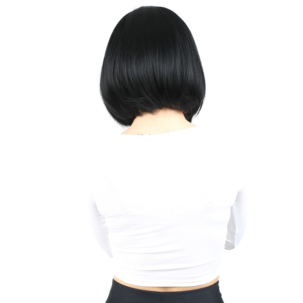 Straight Short Kanekalon Fiber Synthetic Wig without bangs / Black