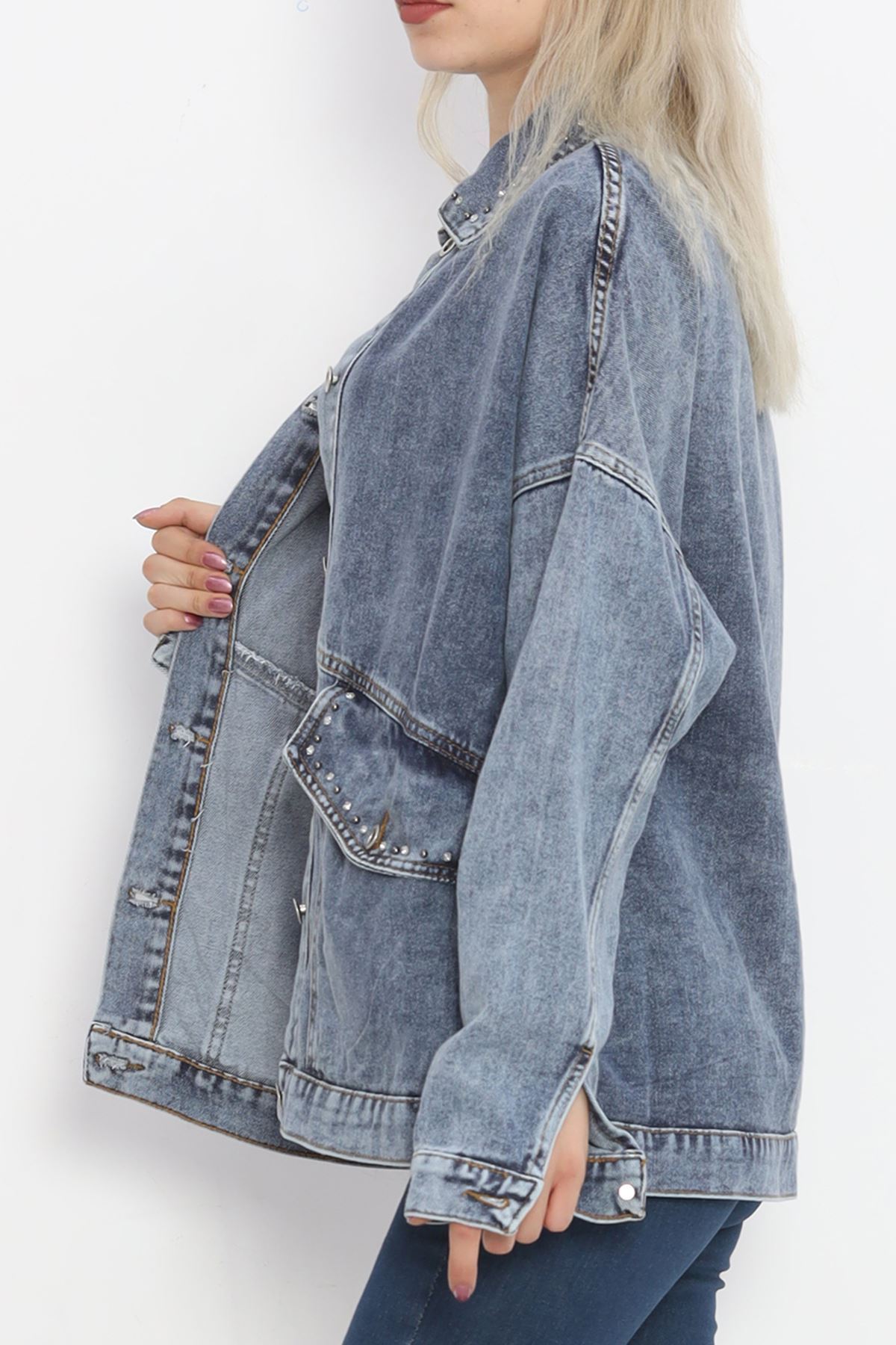 Denim Jacket Blue with Stone Collar