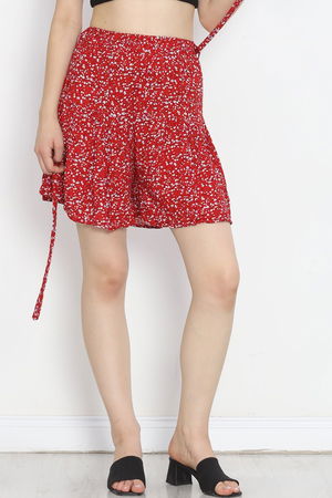 Skirt with Belted Shorts Red1