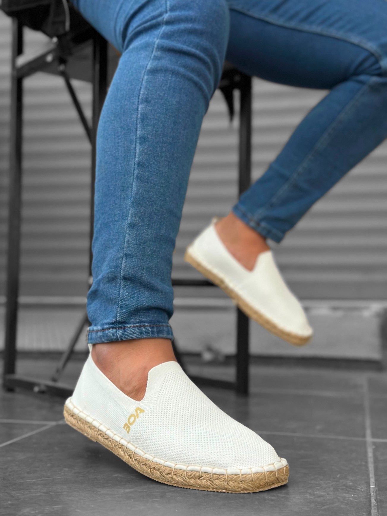 Comfortable Flat Sole Espadrille Knitted Tricot White Casual Men's Shoes