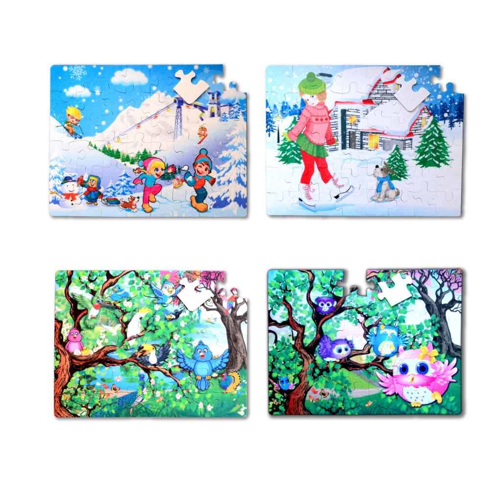 4 Set - 96 Piece Winter and Owl 5+ Felt Jigsaw Puzzle - 5 Years Puzzle