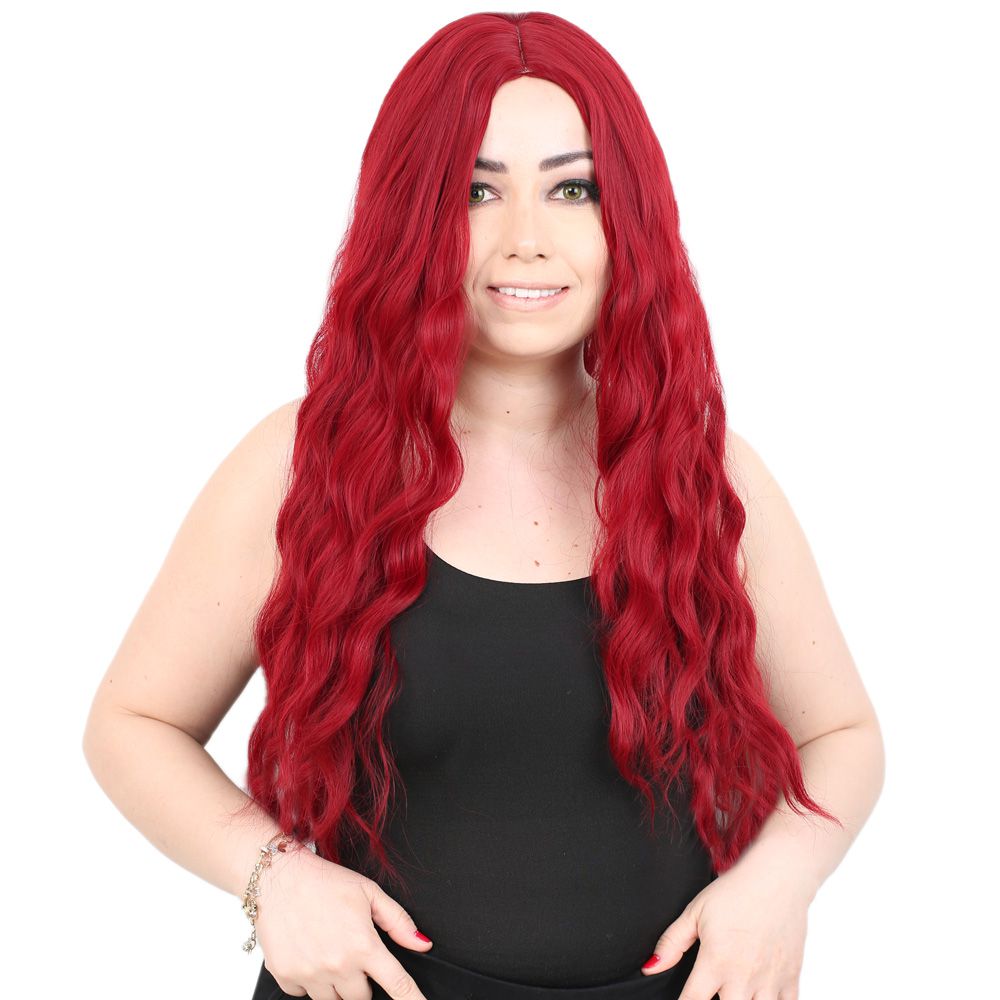 Kanekalon Fiber Synthetic Wig with Long Bangs with Water Wavy Look / Red