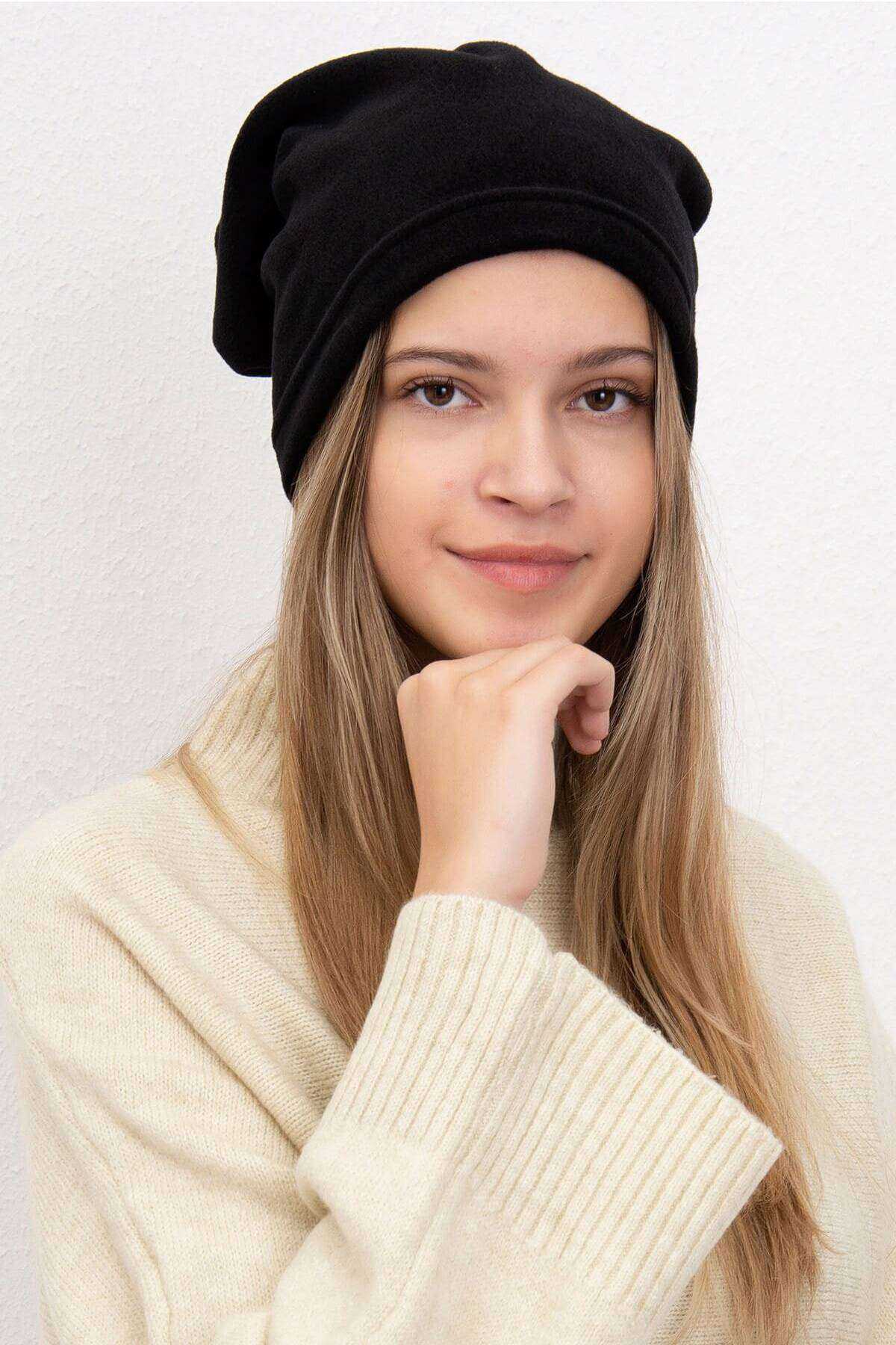 Fleece Unisex Drawstring Beanie and Neck Collar Black