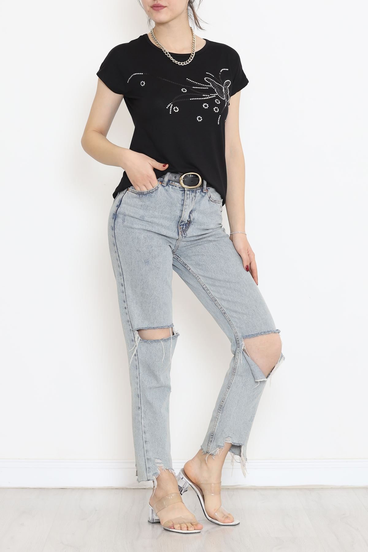 Sequin Embroidered Blouse Black