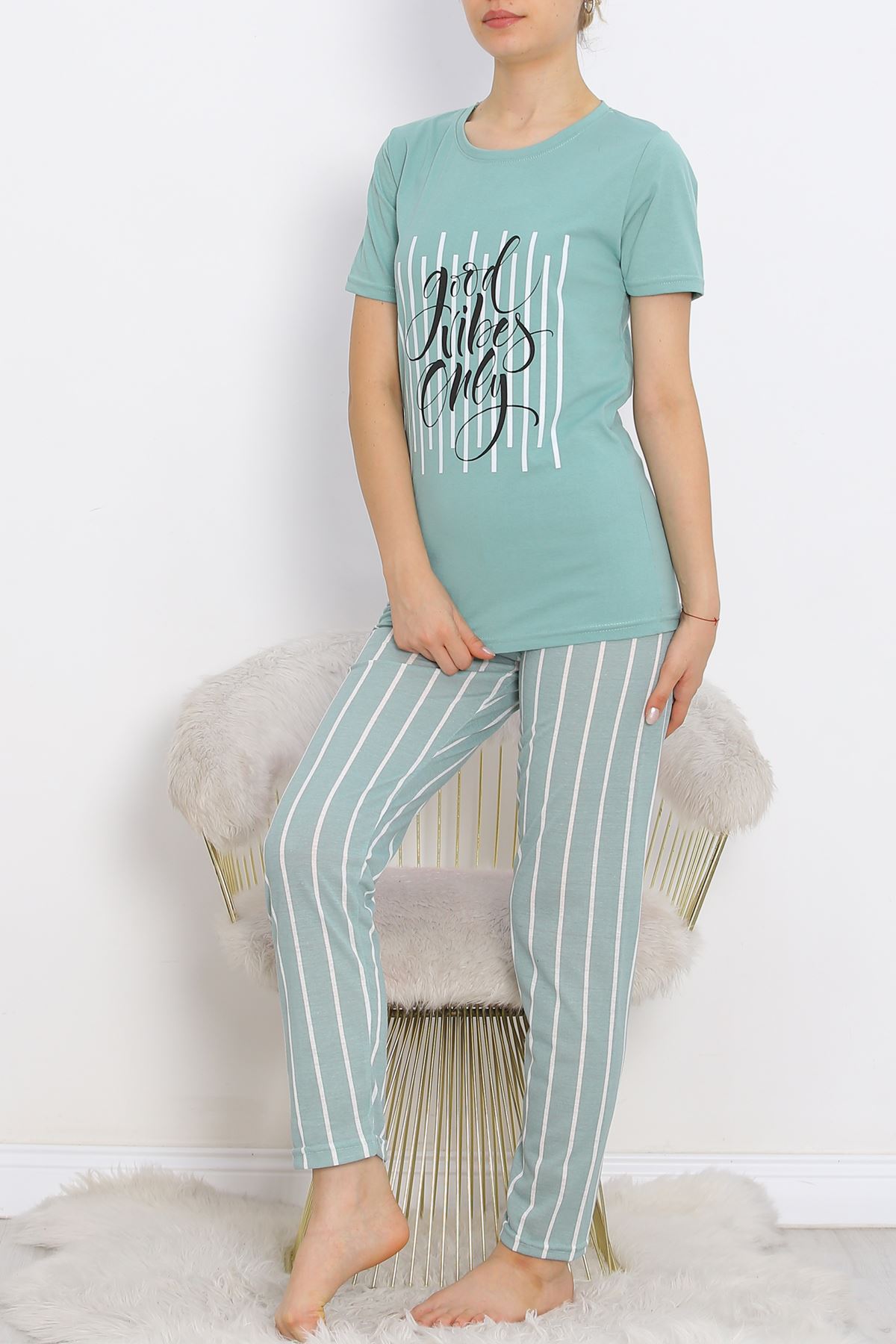 Patterned Pajama Set Mintyeşili