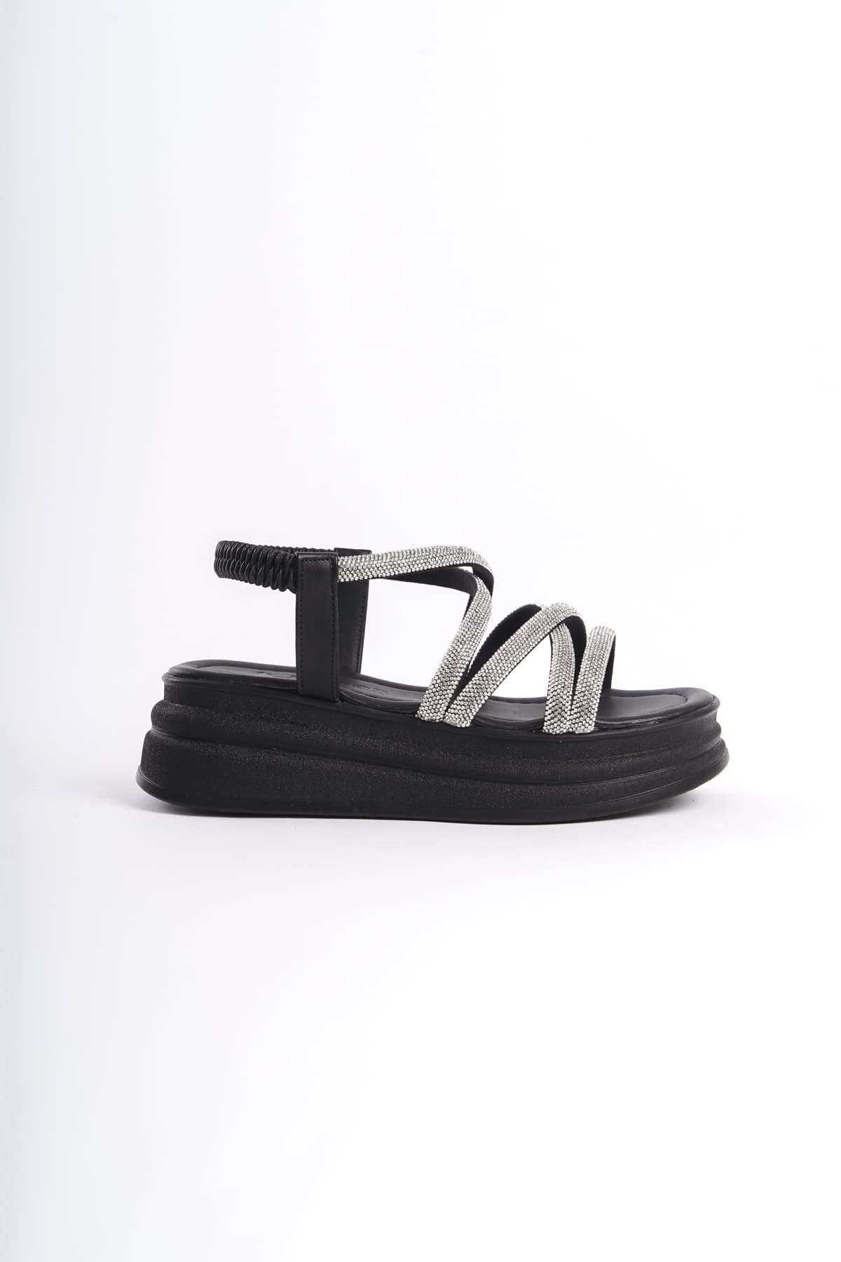 CLZ948 Rubberized Stone Stripe Orthopedic Sole Women's Sandals ST Black