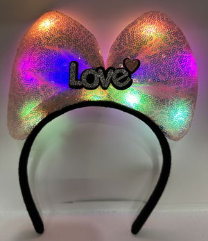 Led Lighted 3 Different Functions Silver Love Written Powder Pink Bow Crown 20X17 cm