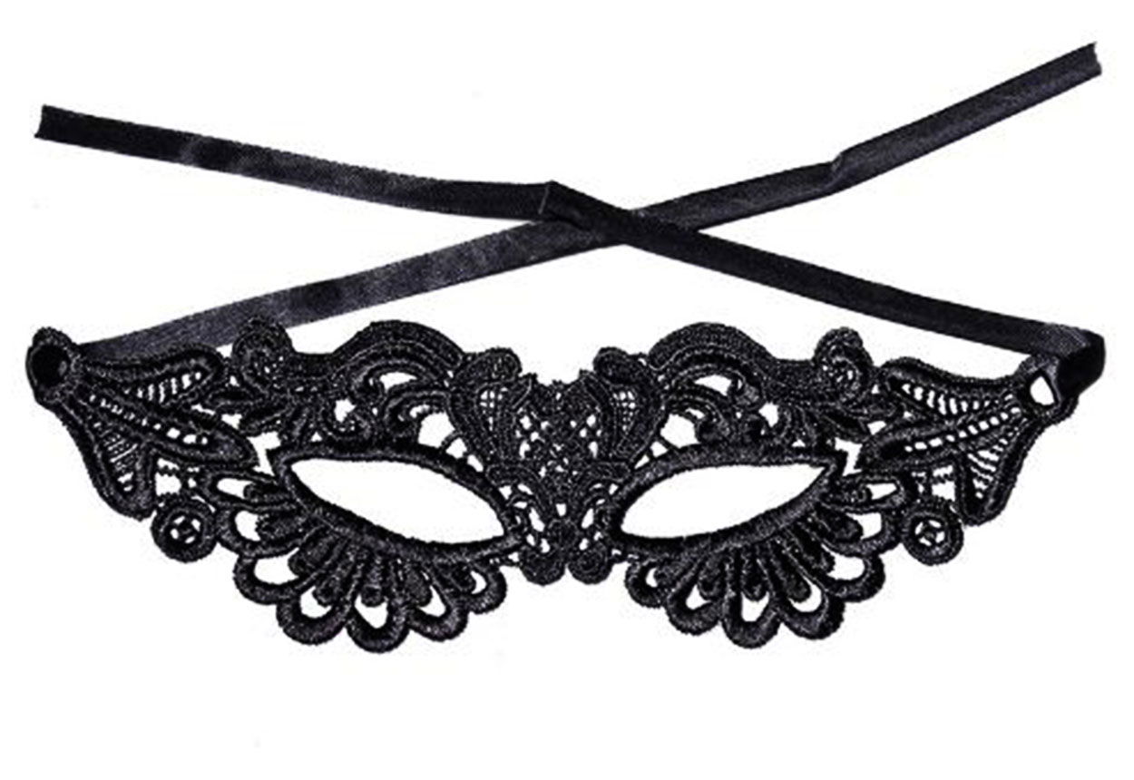 Black Color Extra Luxury Long Lace Embroidered Party Mask 6 No