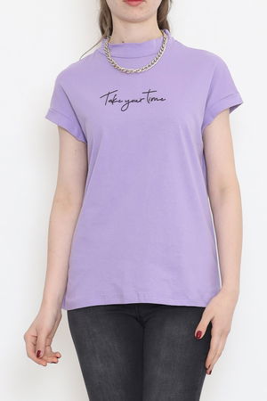 Jersey Printed Half Collar T-Shirt Lilac