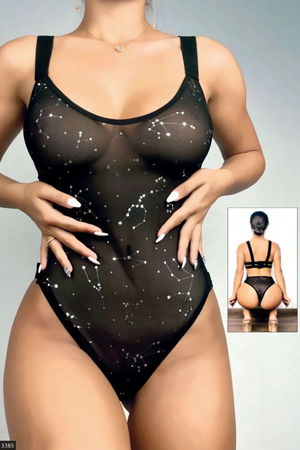 Night Light Women's Black Star Detailed Fantasy Body 3385