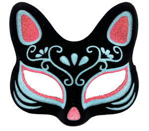 Black Color Suede Coating with Blue Red Glitter Cat Mask 17x14 cm