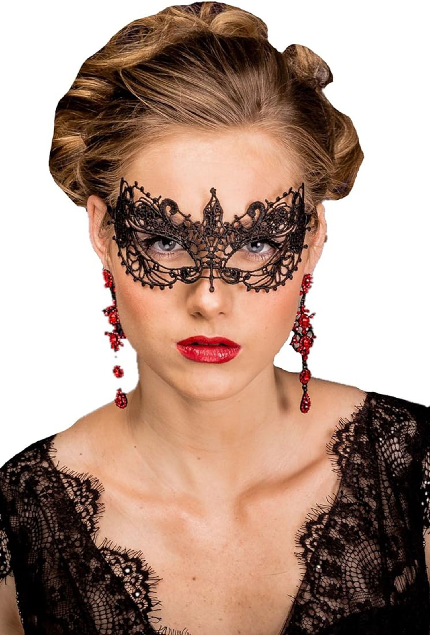 Black Color Center Pointed Model Lace Party Prom Mask 3 No