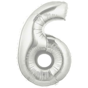 Shaped Supershape Silver Number Foil Balloon Number 6