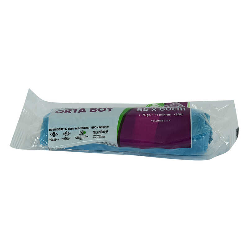 Garbage Bag Medium 55x60Cm 70Gr 11Mikron 30Lt Blue Roll 20 Pieces