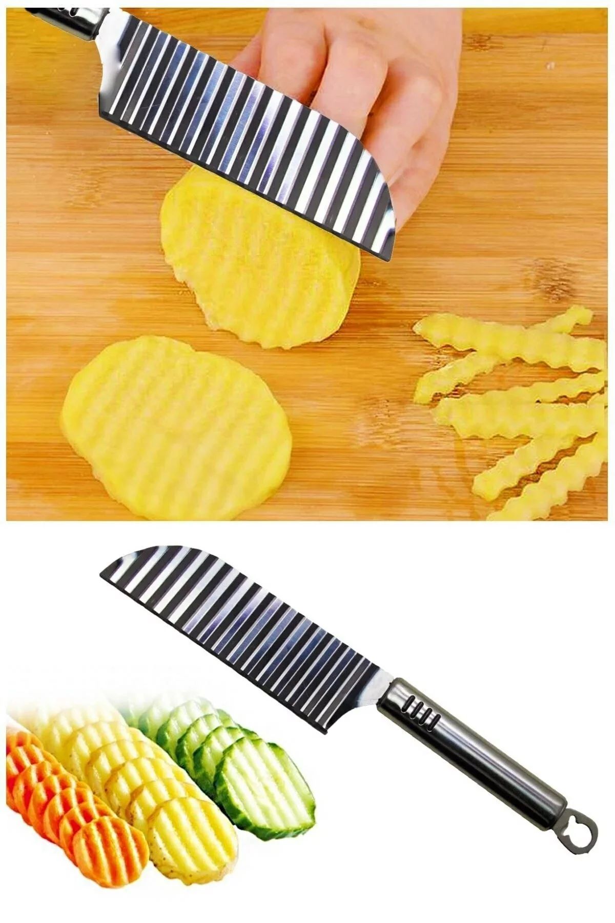 Serrated Potato Cutting Knife - Shaped Vegetable and Fruit Slicer