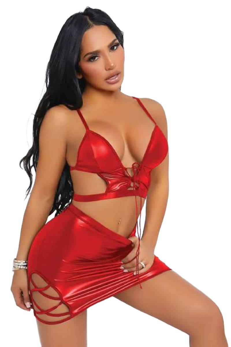 Women Fancy Leather Costume Harness Erotic Outfit D21033 Red