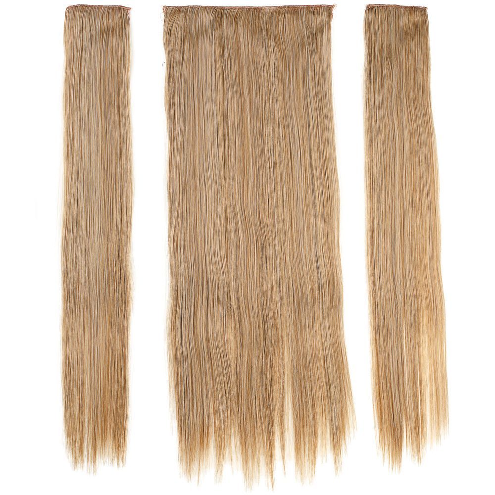 Kanekalon Fiber Synthetic Straight Half Moon + 2 Side Hair Snaps / Caramel Platinum Highlights