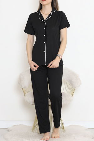 Short Sleeve Polyviscose Suit Black