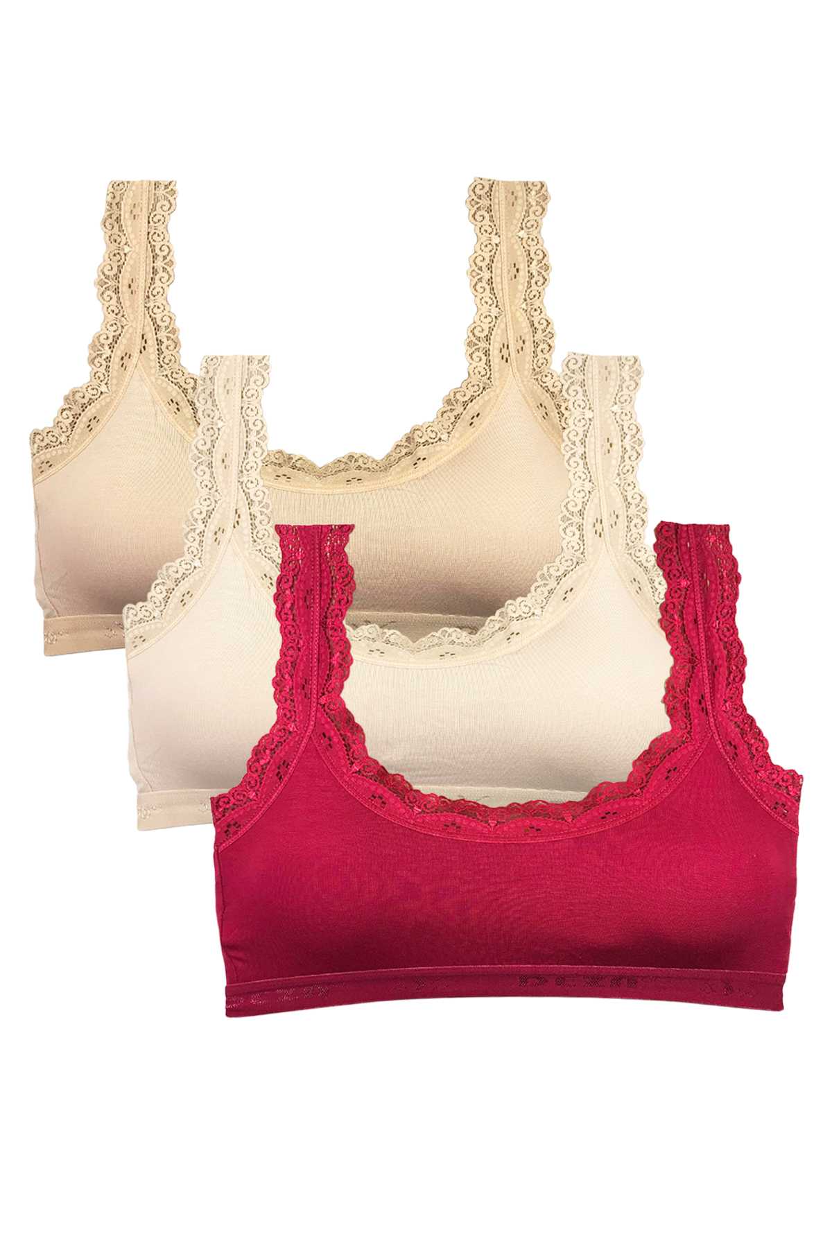 3 Pcs Lace Embroidery Embroidered Padded Bamboo Women Bustier Skin Cream Burgundy