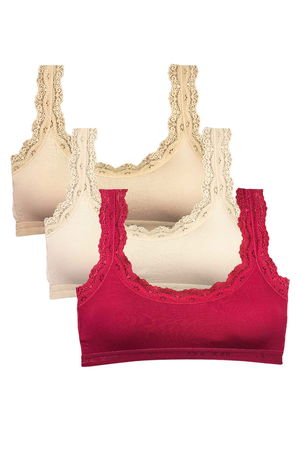 3 Pcs Lace Embroidery Embroidered Padded Bamboo Women Bustier Skin Cream Burgundy