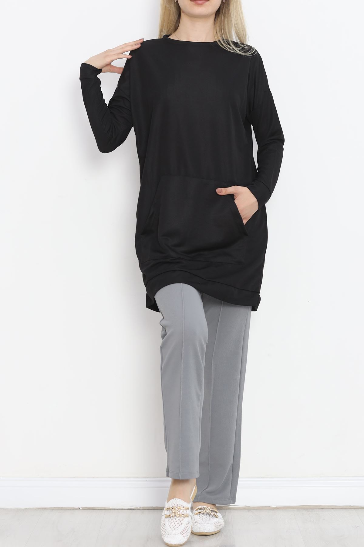 Kangaroo Pocket Tunic Black