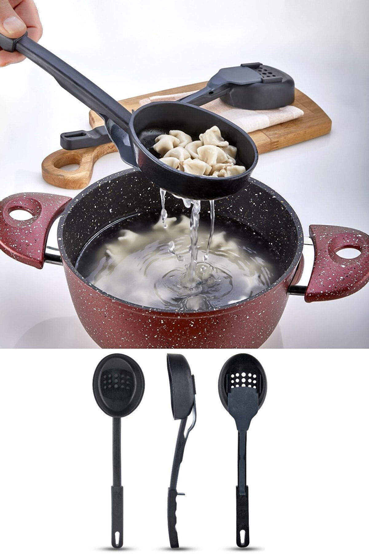 Heat Resistant 3 in 1 Serving Ladle - Ladle Colander Spoon 3 in 1 Serving Set