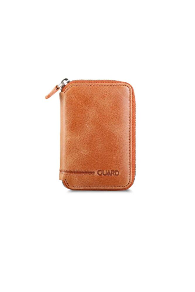 Antique Tan Leather Mini Wallet with Zipper