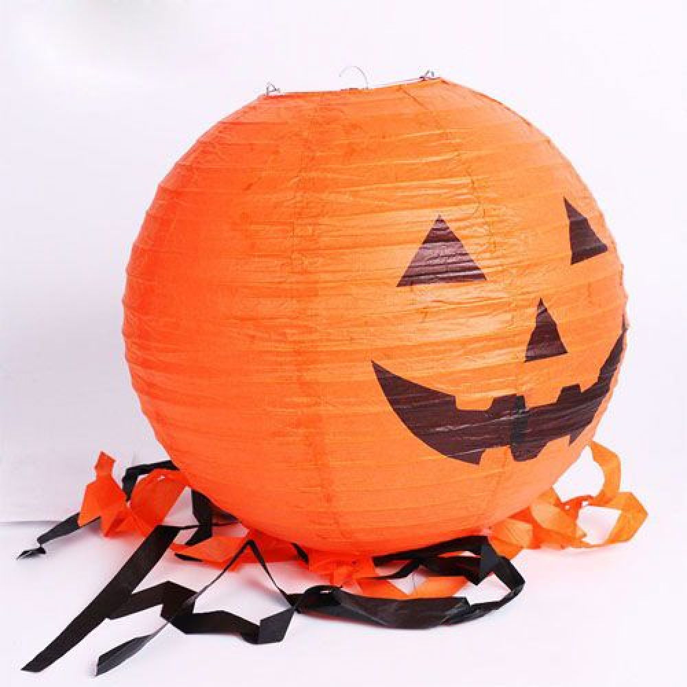 Pumpkin Paper Japanese Led Ornament - Pumpkin Decor Round Lantern Ornament 25 cm