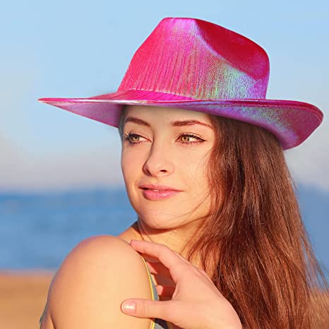 Neon Hologram Cowboy Model Party Hat Pink Adult 39X36X14 cm