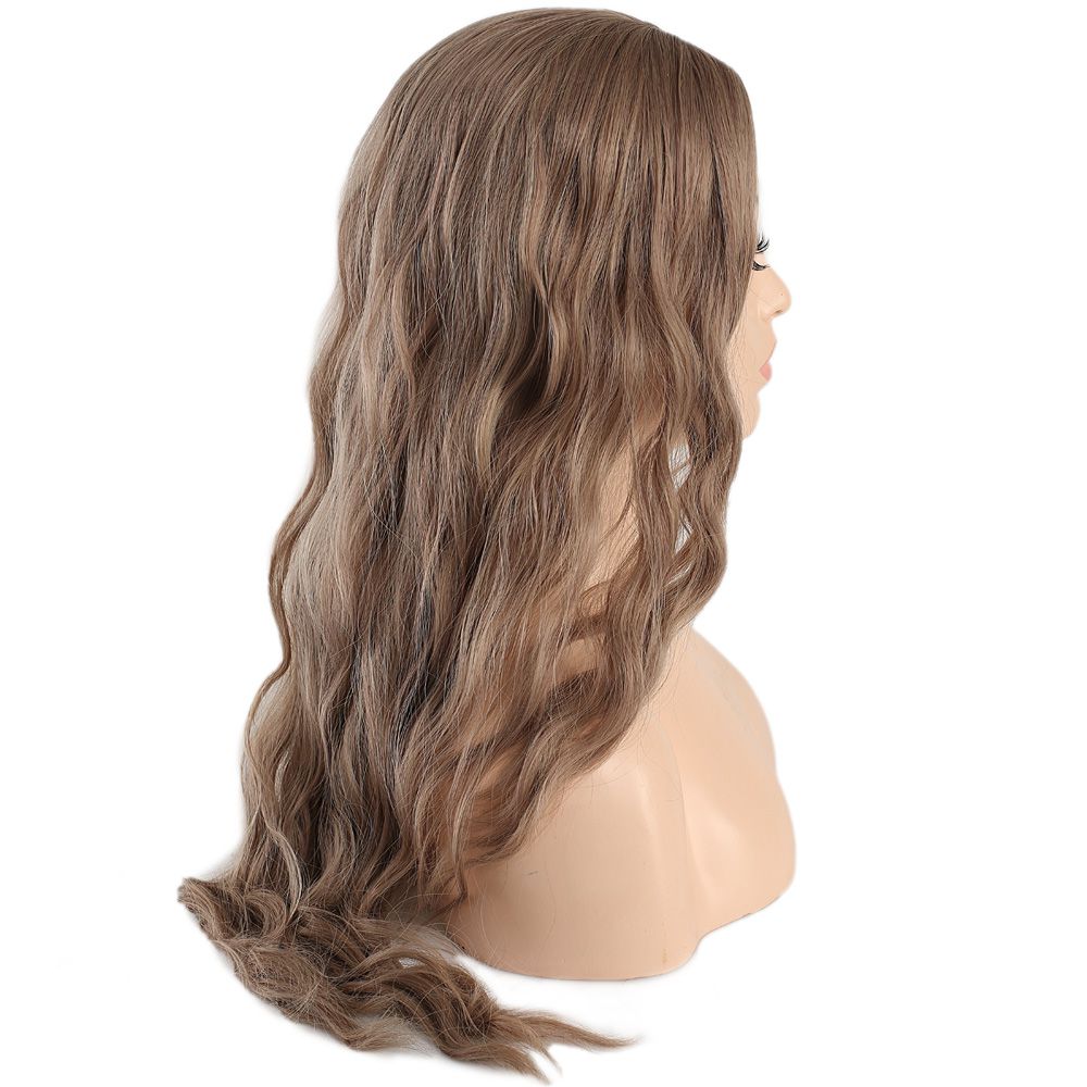 Kanekalon Fiber Synthetic Toupee / Ashy Baby Yellow With Water Wavy Look Long Bangs