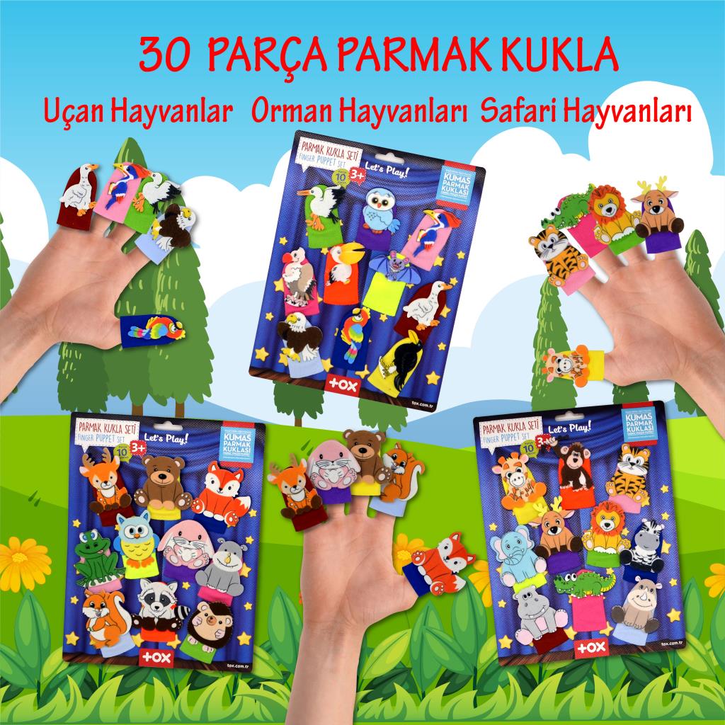 3 Set - 30 Piece Forest, Safari and Flying Animals Finger Puppet