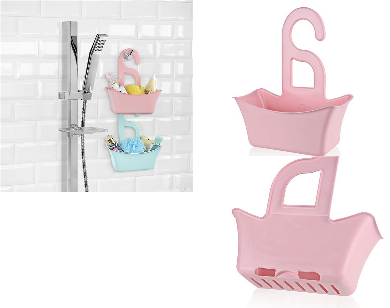 Bathroom Basket Perforated Basket Multipurpose Soap Shampoo Holder Shelf - Pink