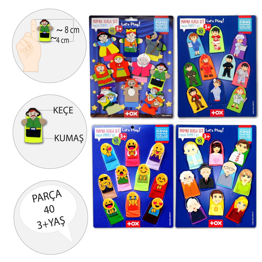 4 Set - 40 Pieces Fairy Tale Heroes, Family Members, Professions and Emojis Finger Puppet