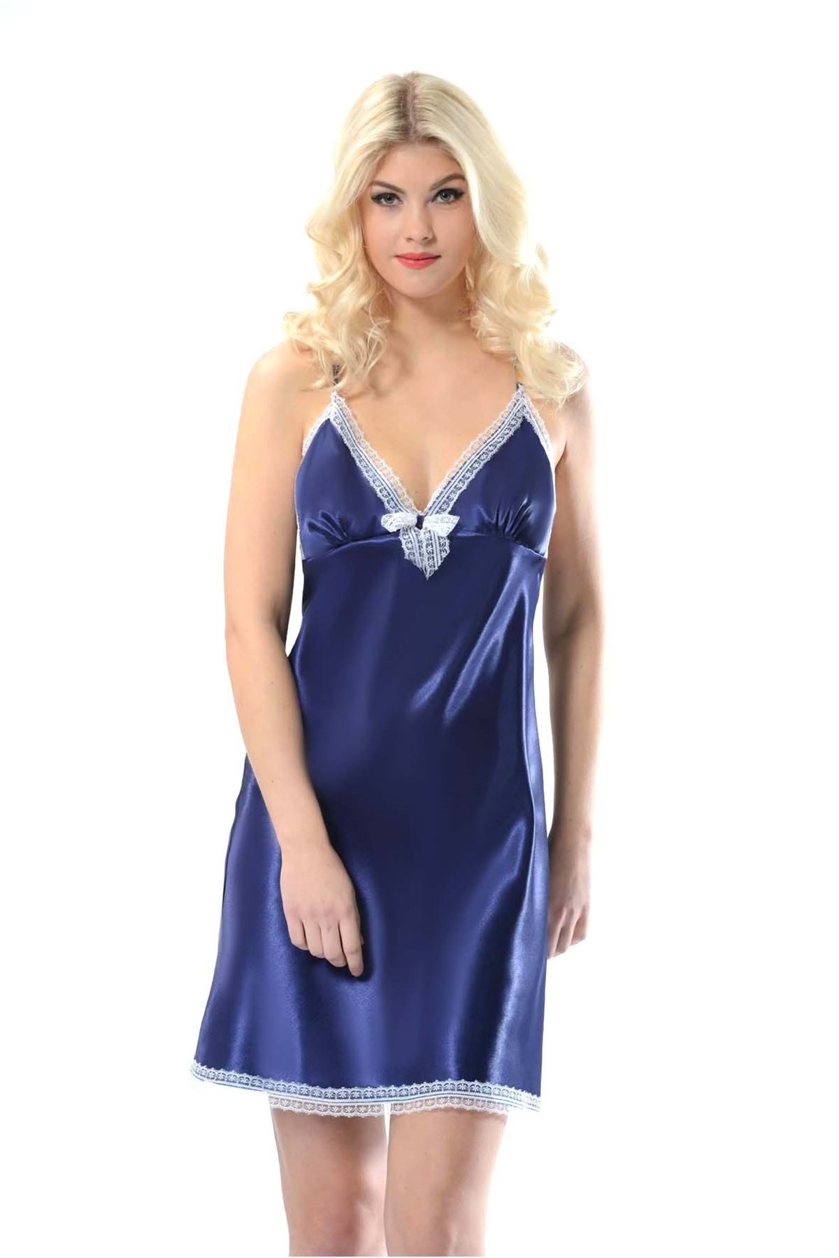 Navy Blue Satin Nightdress