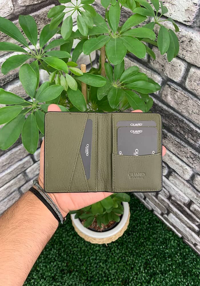 Khaki Green Leather Card Holder