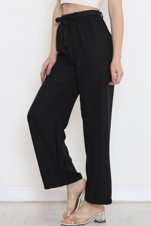 Waist Belted Linen Pants Black