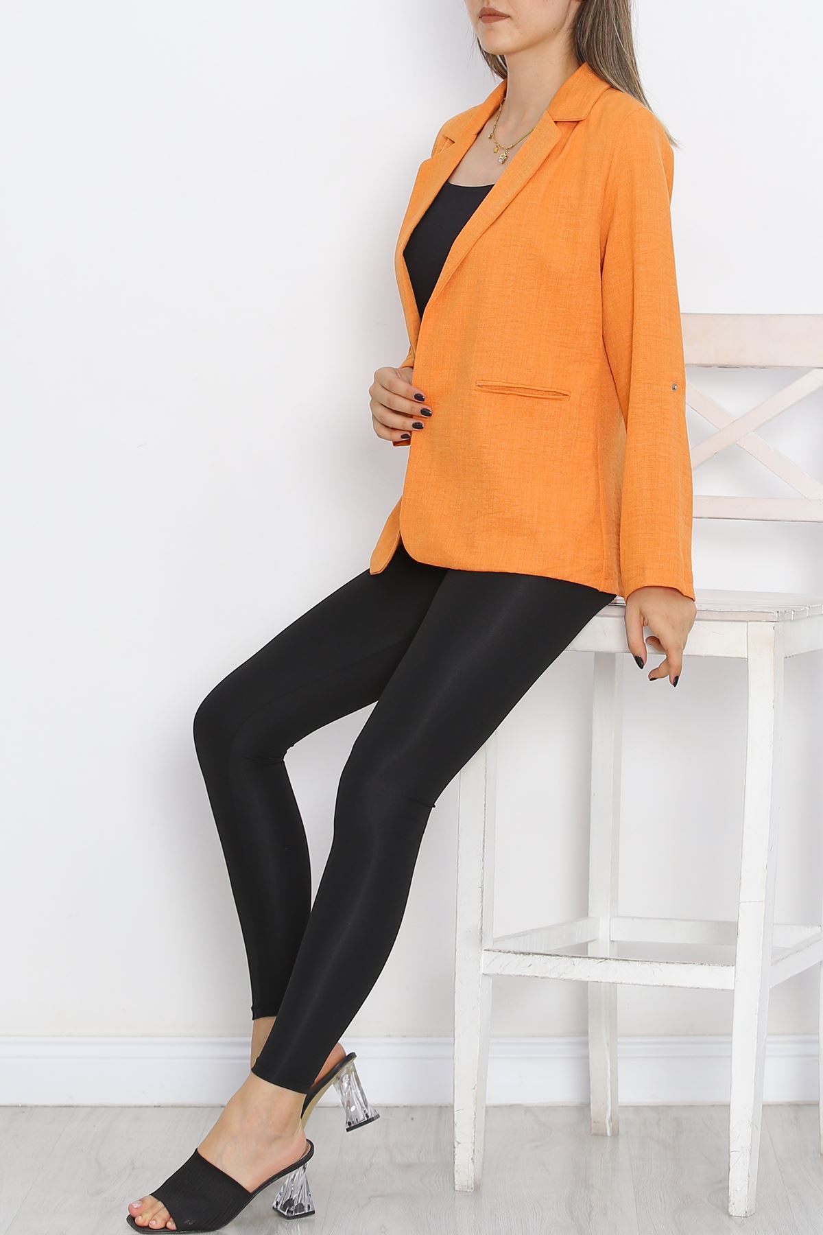 Spring Jacket with Sleeve Buttons Orange