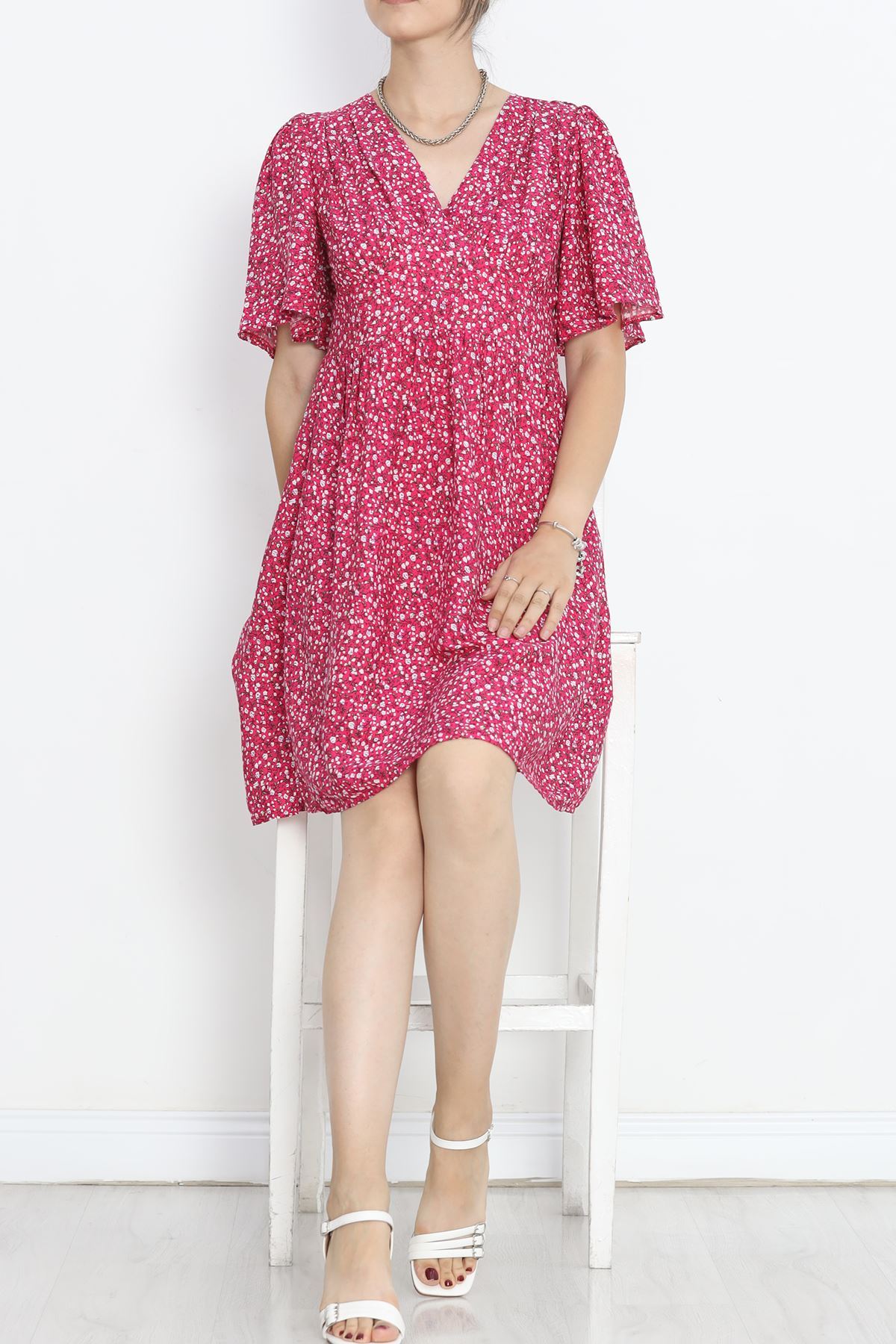 V Neck Dress Fuchsia