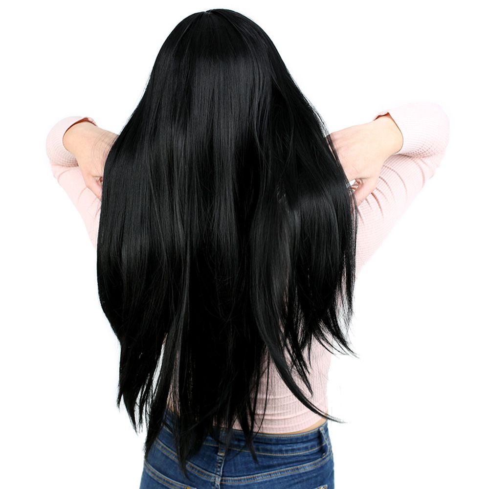 Kanekalon Fiber Synthetic Long Straight Bangs Wig / Black