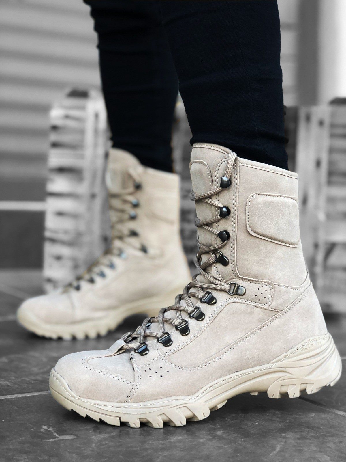 Lace-up Cream Military Postal Boots