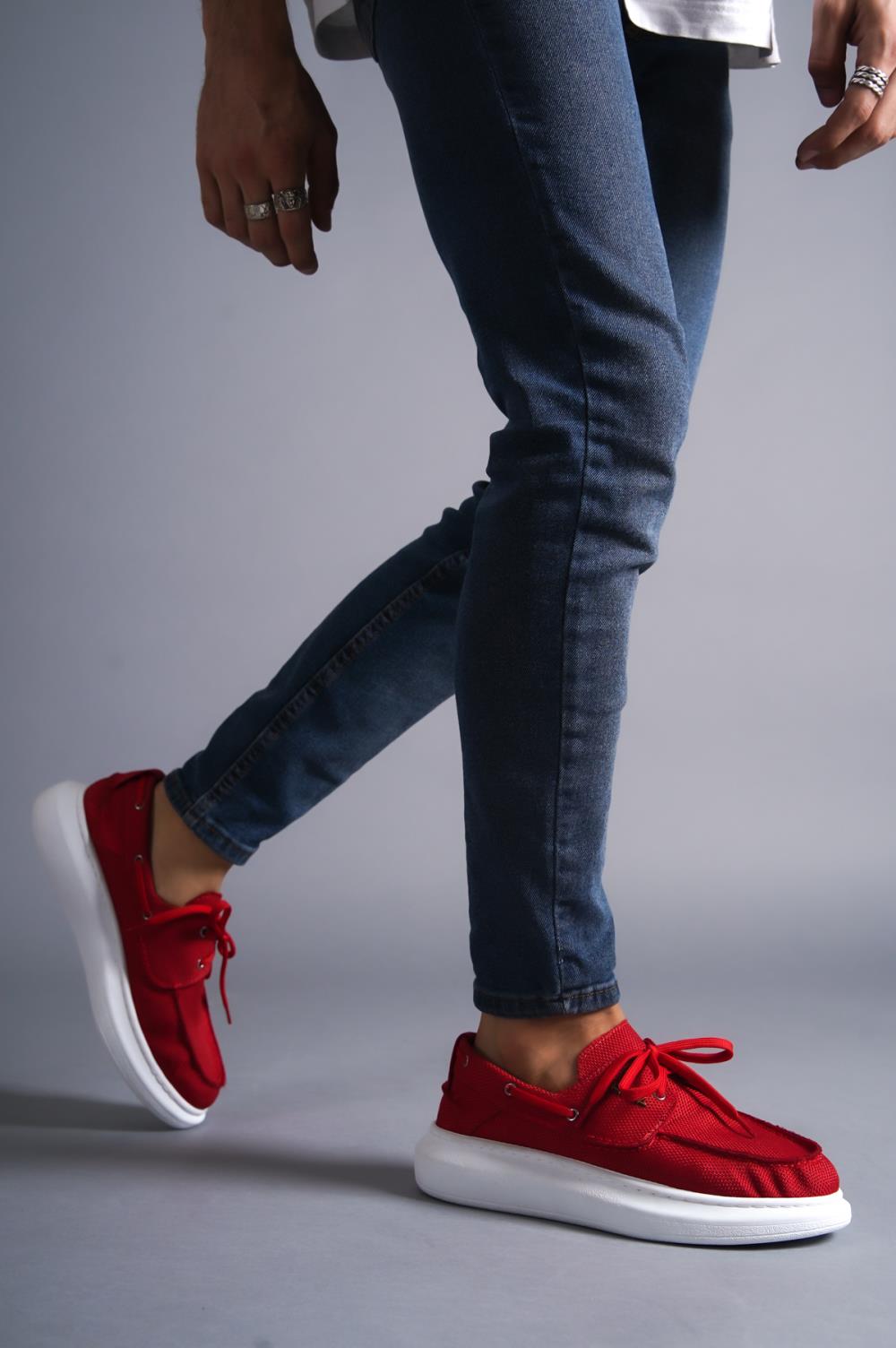 High Sole Seasonal Linen Shoes Red